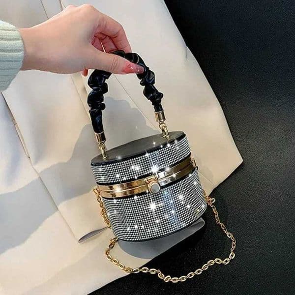 Sparkle Diamond Handbags for Women Trend 2024 Fashion Evening Bag Leather Luxury High Quality Round Box Party Shoulder Woman 240902