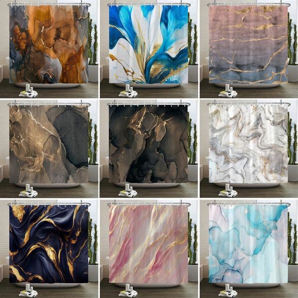 Gradient Marble Ink Texture Shower Curtain Waterproof Abstract Paint Colorful Bath Curtain Home Bathroom Decor Curtain With Hook 240902