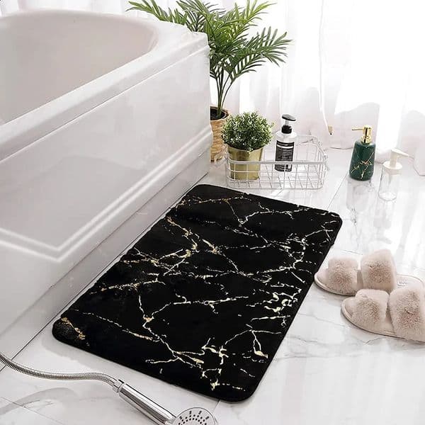 Inyahome marble bathroom carpet fat free black gold bathroom mat super soft and washable bathroom mat used for bathroom floor mat carpet 240902