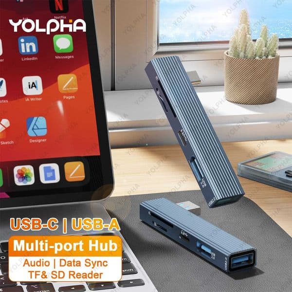 Laptop USB Hub SD TF Card Reader USBC to Micro SD Memory Card OTG Adapter TypeC Audio Jack Earphone Adapter Suitable for Macbook Matebook M240902
