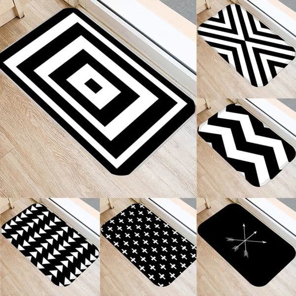Anti slip bathroom door mat oil resistant kitchen carpet bedroom living room black and white geometric print 240902