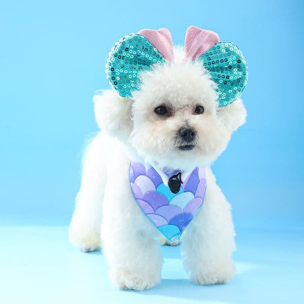 Summer New Mermaid Pearl Pet Headband Beach Tricolor Fish Scale Dog Scarf Dogs Stuff Pet Accessories Dogs Bow Tie Dog Bandana