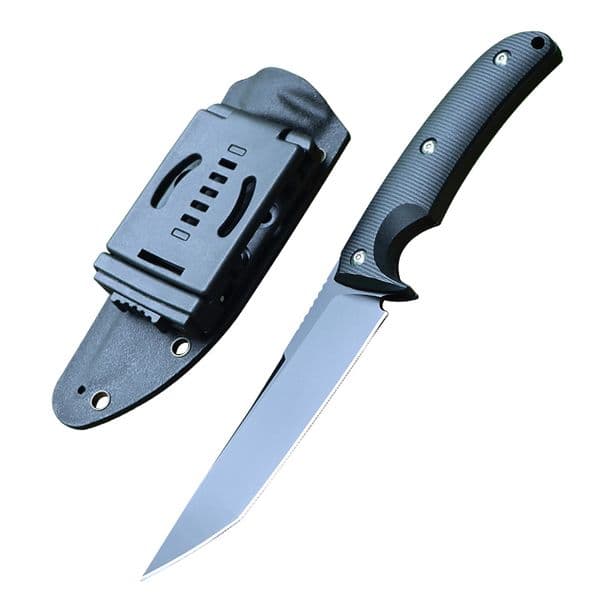 Top Quality Survival Straight Knife 440C Black Oxide Tanto Point Full Tang GFN Handle Outdoor Camping Hiking Fishing Fixed Blade Knives with Kydex
