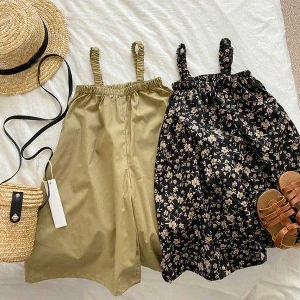 Kids Girls Wide Leg Pants Floral Print Overalls Childrens Clothing Casual Summer Baby Girls Loose Overalls Girls Pants Y240903