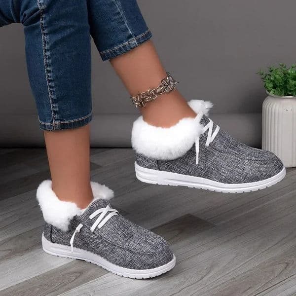 Lace Women's Up Flats Slip-on Ladies Elegant New Winter with Fur Plush Flat Loafers Casual Warm Cotton Shoes 5563