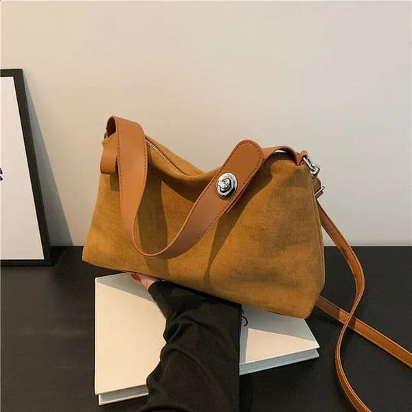 Suede Zipper Shoulder Bags Fashion Versatile Bags for Women Pillow Solid Crossbody Bags Casual Top-Handle Trousses De 240902