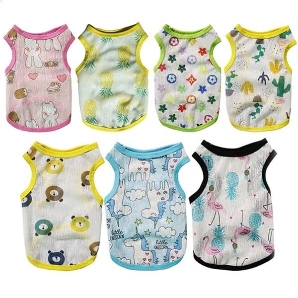 Summer Dog Vest Ultra Thin Breathable Mesh Cloth Pet Tshirt for Small Dogs Cute Cartoon Print Puppy Cat Clothes Costumes 240712