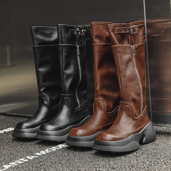 Platform Brown 2023 Long for Women Autumn Winter Thick Sole Knee High Knight Boots Women's Solid Color Zip Shoes 4363 's