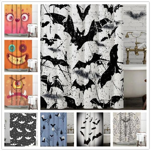 Home Decoration Halloween Fairy Black and White Bat Shower Curtains Fabric Bathroom Pitina Deladucha 240902