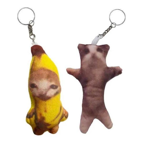 New Banana Cat Plush Pendant Cute Banana Cat Doll with Sound Keychain Car Bag Fun Pendant Childrens Classic GiftW240903