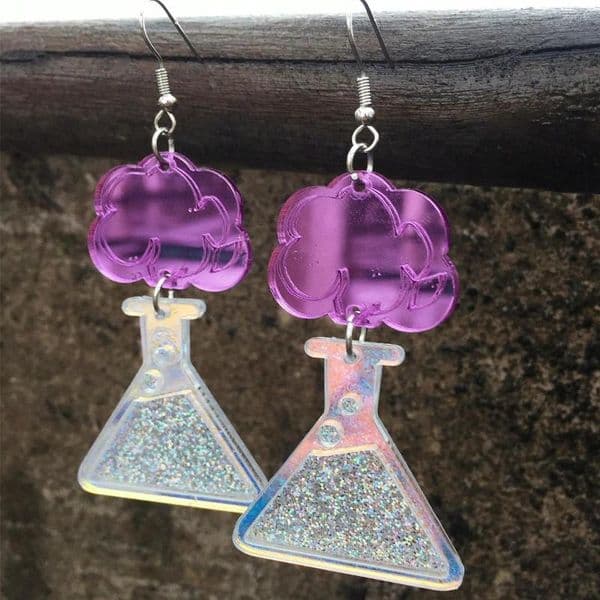 Dangle Earrings Funny Mirror Purple Chemical Beaker Acrylic For Women Glitter Reagent Bottle Drop Earring Creative Jewelry Gifts