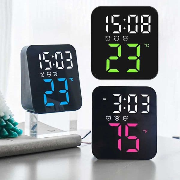 Led Electronic Digital Alarm Clock With Temperature Time Date Display Adjustable Brightness Bedside Table Clock For Home Decor Y240904