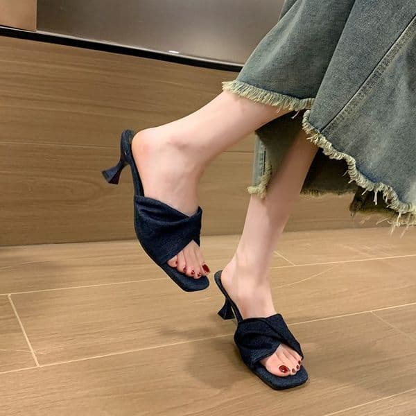 2025 new Fashion Summer Denim Women Slippers Sexy Pointed Toe Thin Heels Female Slides Slip on Party Dress Mules Shoes S12 fb41