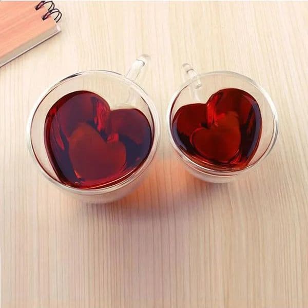 Heart shaped glass coffee cup double walled drinking tea milk juice beverage heatresistant set Valentines gift 240903