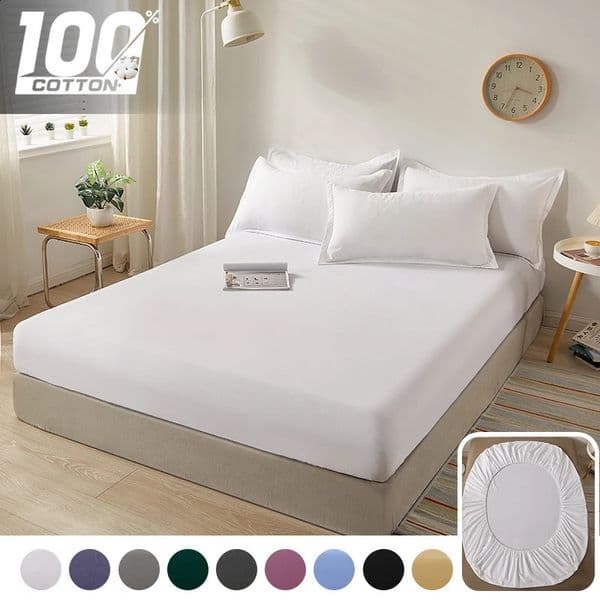 100% pure cotton bed sheet with elastic band skin friendly mattress cover suitable for single and double king size beds 140150160x200cm 240903