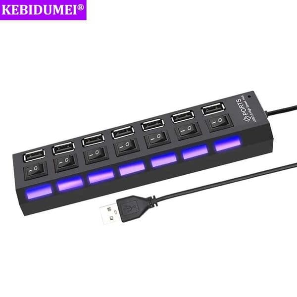 7-port USB hub USB 2.0 hub multiple USB splitters hub power adapter extender 2.0 USB hub with switch suitable for PC computer accessories CL240905