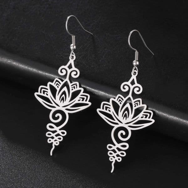 Lemegeton Lotus Pendant Earrings Stainless Steel Pendant Earrings Women Buddhist Yoga Spirit Elegant Jewelry Gift W240904