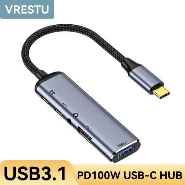 USB-C Hub Type C to 3.5mm jack audio adapter USB C to USB 3.1 2.0 PD 100W 10Gbps 5-in-1 base station suitable for Macbook Air iPad Pro CL240905