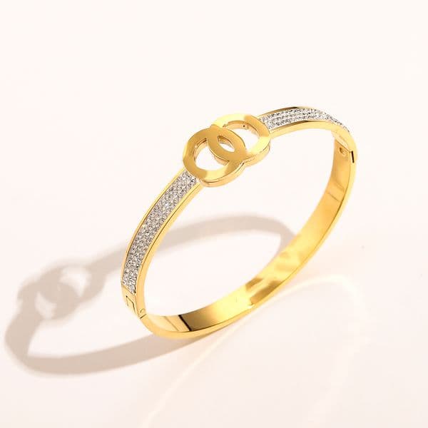 Designer Bracelet Bangle for Women Men Round Crystal Letter Luxury Charm Bracelets Jewelry 18K Gold Plated Stainless steel Wristband Cuff Fashion Accessories