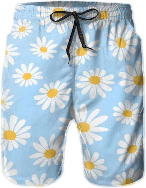 Free shipping Mens Shorts 3D Printed Pattern White Flowers Swim Trunks Quick Dry Casual Beach Board Swimwear