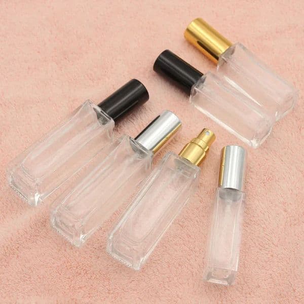 wholesale Glass Perfume Spray Bottle 10ml 20ml Empty Cosmetic Containers with Atomizer Gold Silver Cap Fragrance Bottles LL