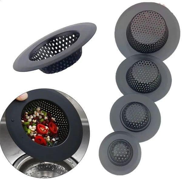 Stainless steel sink filter black anti chlorine net trap hair cleaning with handle drainage filter kitchen and bathroom accessories 240905