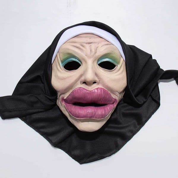 Interesting sexy big lip Nun mask cosplay full head mask with avatar Halloween carnival party costume props W240905