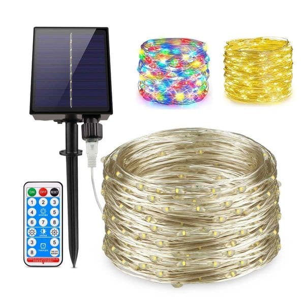 LED String Light With Large Solar Panel 10M-100M 10 LEDs/M Waterproof Warm White/ RGB Fantasy Color For Outdoor Garden Courtyard Y240906