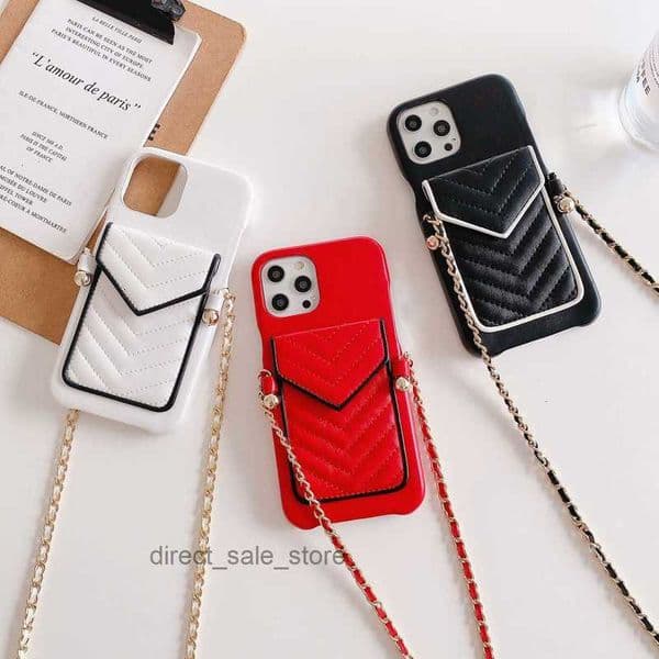 Designer Phone Case for iPhone 13 11 12 pro max XS xsmax xr 7 8 plus Fashion card bag hanging chain shell