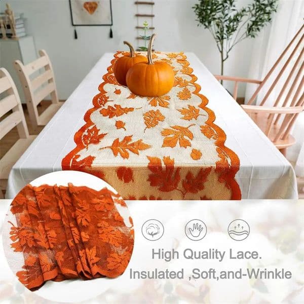 Maple lace table runner autumn tablecloth table decoration Thanksgiving harvest season 240905