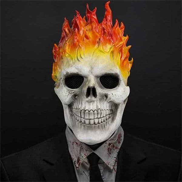 Halloween Ghost Rider Red And Blue Flame Skull Mask Horror Ghost Full Face Latex Masks Cosplay Costume Props M240906