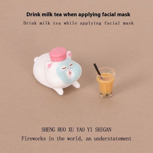 Cartoon Cute facial mask Daisy Milk Tea Girl PVC Micro landscape Crafts Desktop Mini Decoration Gift