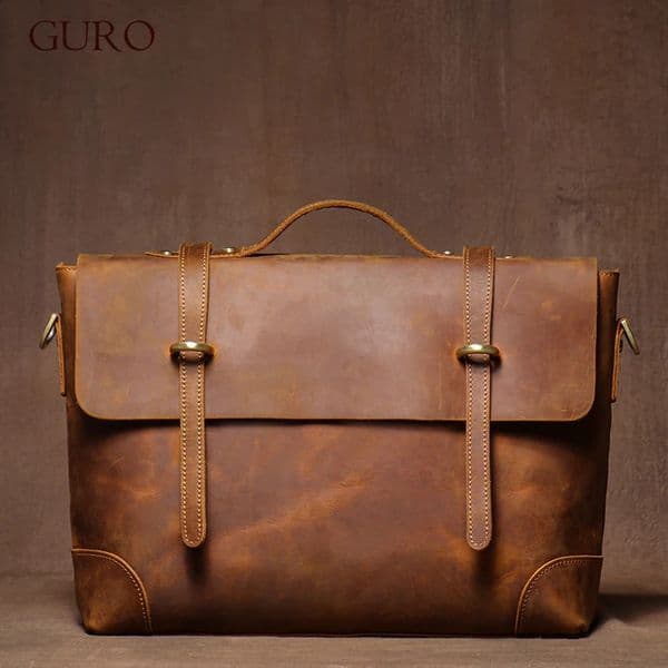 GURO highquality leather handbag for men y executive briefcase vintage messenger bag mens travel laptop 240906