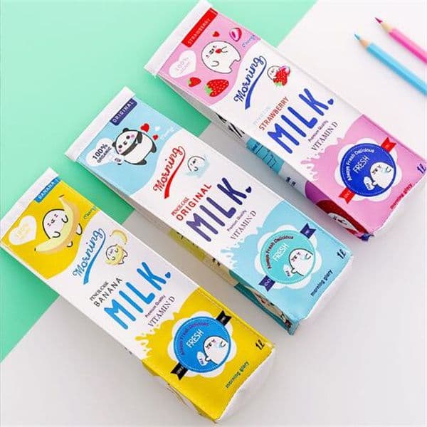Creative School Pencil Case Cute Animals Fruits Milk Box Pen Bag Kawaii Stationery Office School Supplies