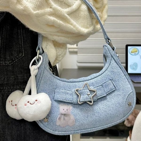 Fashion Womens Handbags Canvas Shoulder Bags Ladies Y2K Star Decor Underarm Bag Vintage Clutch Purses Casual Women Hobo 240907