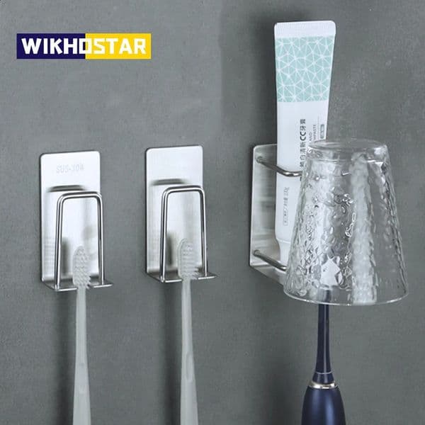 WIKOSTAR 1/2 piece stainless steel toothbrush holder shaver cup wall mounted toothbrush storage rack bathroom accessory set 240903