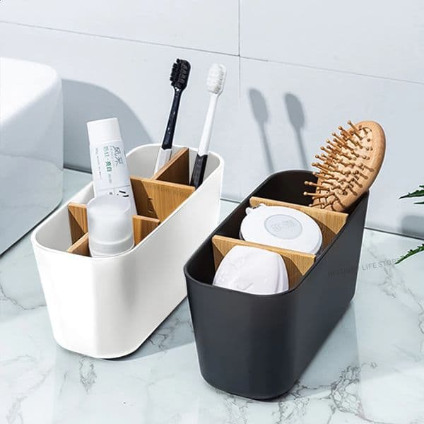 Bamboo electric toothbrush holder shaver makeup brush storage box toothbrush holder bathroom accessories 240903