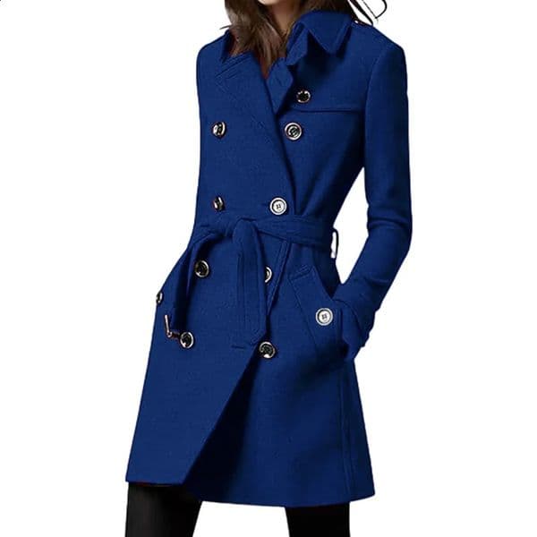 Womens Trench Coat Wool Blends Double Breasted Lining Jacket Belt Shoulder Badge Casual Coats Streetwear Clothing 260206