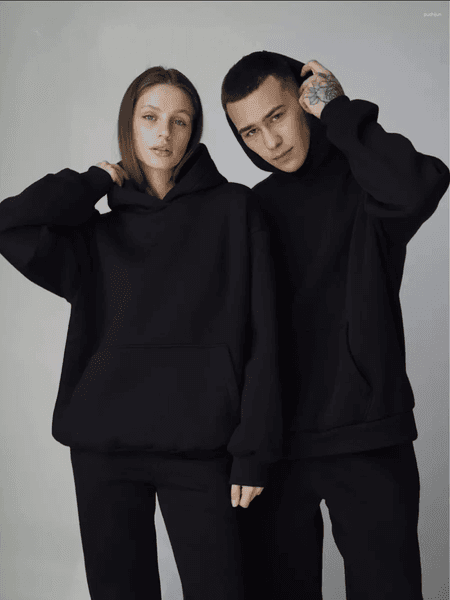 Women's Hoodies Fashion Women Men Cotton Solid Warm Fleece Oversize Sweatshirt Autumn Casual Street Pocket Sportswear Couple Clothing