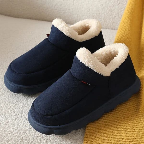 Kidmi mens fur slippers for winter warmth outdoor fluffy and soft cotton mens boots for indoor fashion fur comfort mens flat shoes 240909