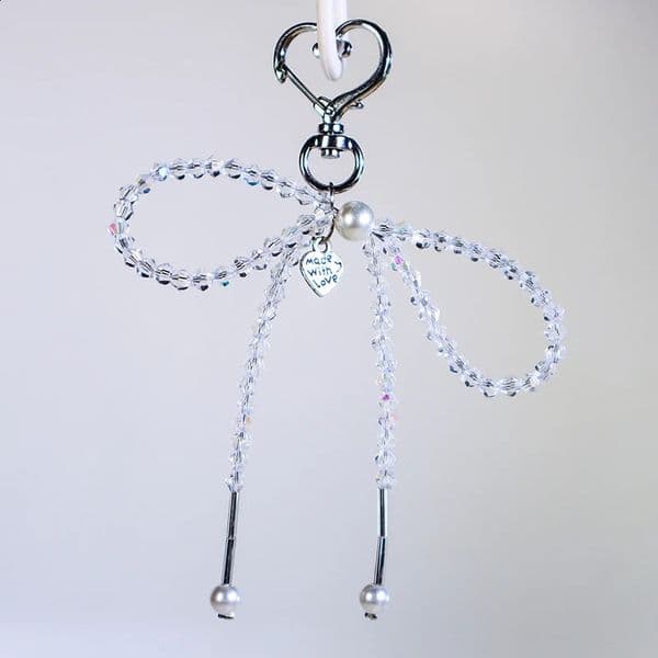 DIY Accessories Sweet White Diamond Bow Keychain Heart shaped Pendant Y2K Fashion Keyholder Girl Bag Pendant 240910