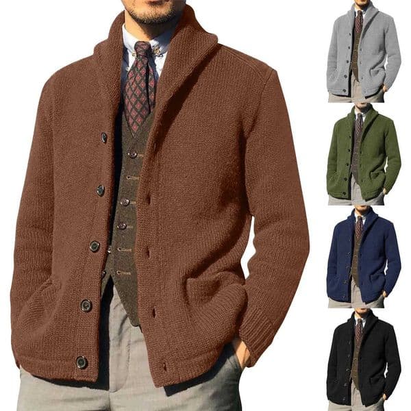 MenS Winter Cardigan Sweater Solid Shawl Collar Cardigan Sweater Button Down Cable Knitted Sweater Casual Coat MaleS ClothingXJ240907
