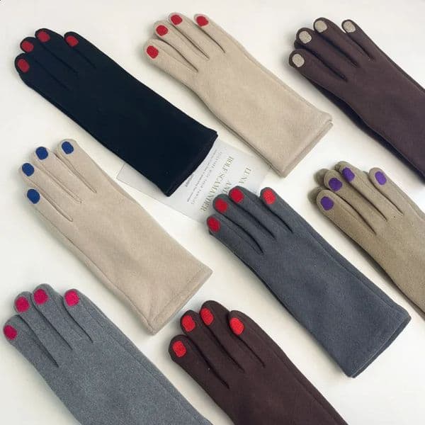Cute painted nails embroidered womens gloves autumn winter plush lining touch screen two tone funny gloves gift for women 240909