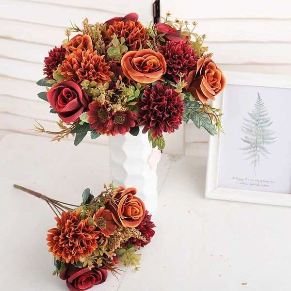 Autumn Silk Artificial Flowers Rose Wedding Home Decoration High quality Daisy Bouquet Christmas Party Hotel Flower ArrangementX240910