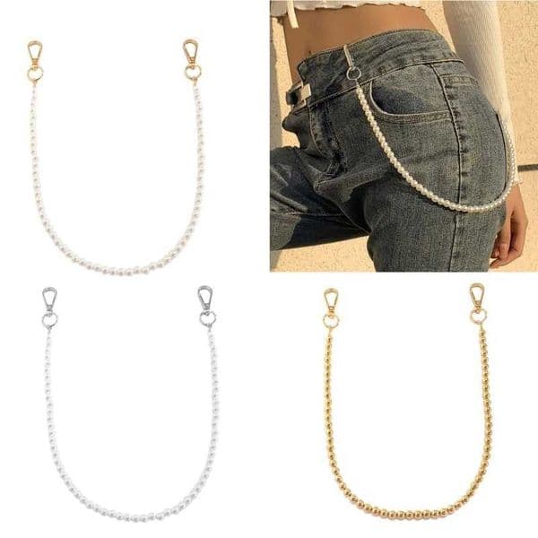 Simple Imitation Pearl Waist Chain Belt Beaded Chains Pants Chain for Teens Wear Resistant Hiphop Trouser Jeans Chain WholesaleX240911