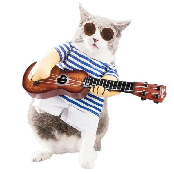Cat Clothes Christmas Halloween Dog Costume Funny Explosive Head Guitar Player Pet Party Cosplay Special Events Apparel OutfitXJ240906