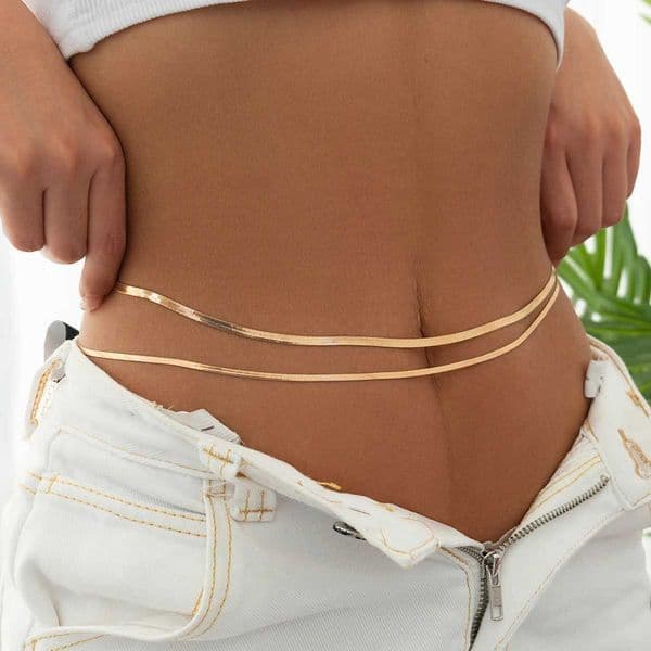 Ingemark Sexy Flat Snake Chain Waist Belly Belt for Women Summer Beach Bikinis Simple Body Chain Festival Jewelry AccessoriesX240910