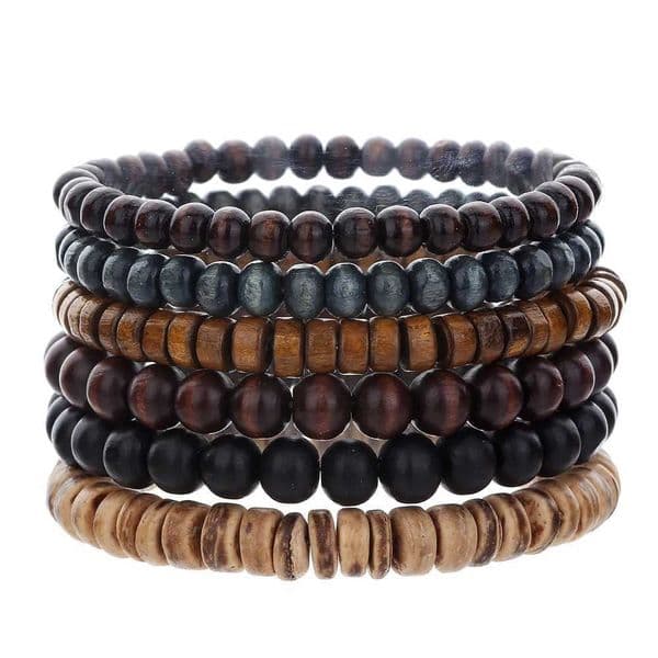 Diamond Bracelet Best-Selling Buddha Wood Bead Bracelets hand chain Sets Mens Retro Style Multi-Layer Elastic Thread Adjustable Wooden Bracele Gold Woman