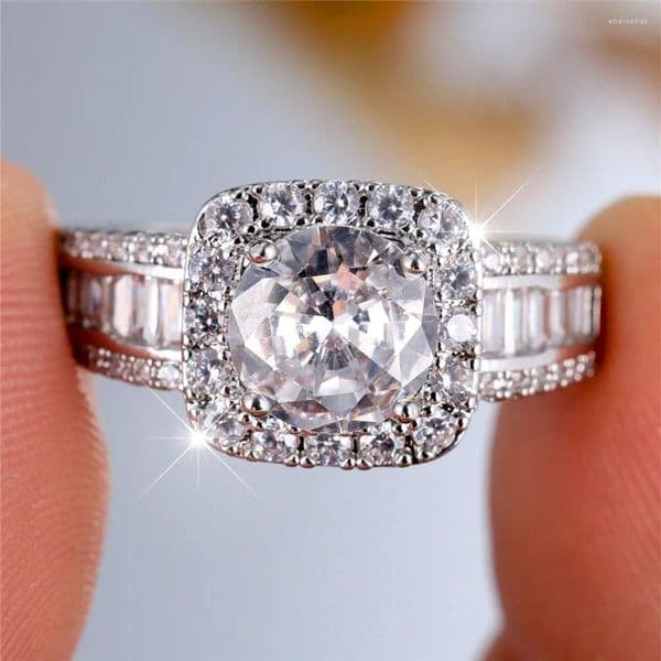 Wedding Rings Female Small White Zircon Stone Finger Engagement Ring Vintage Silver Color Band Bridal Jewelry For Women