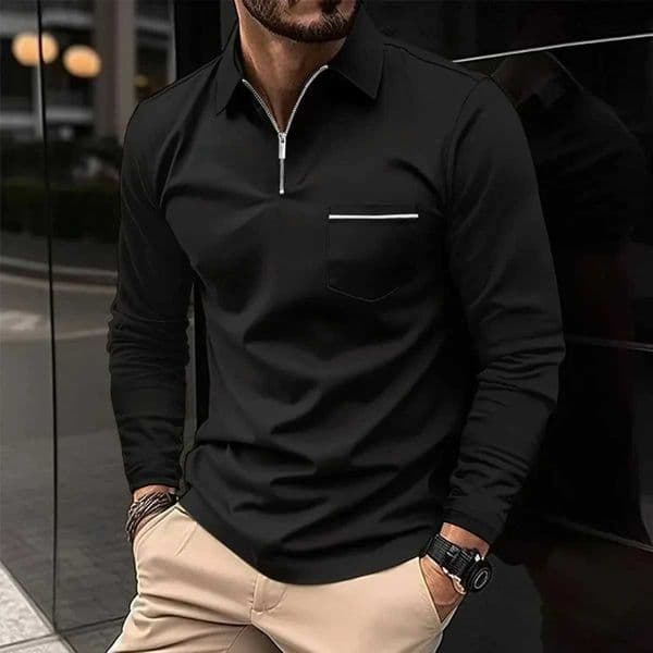 2024 Autumn New Mens Casual Long Sleeve Polo Shirt Office Fashion Polo Neck Knit Sports Breathable Polo Shirt Mens ClothingX240912
